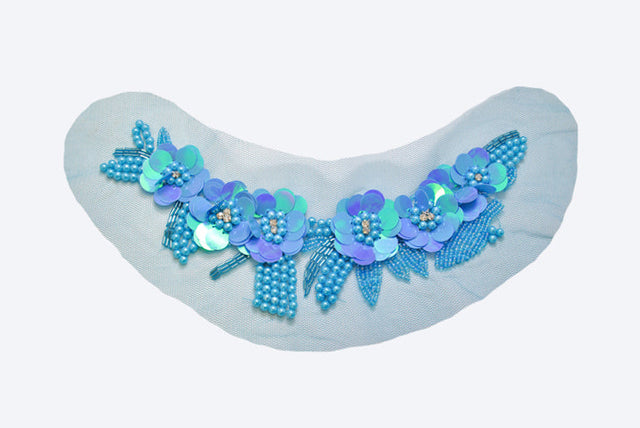 Beaded Applique Floral Sequined 9.50 x 2.50