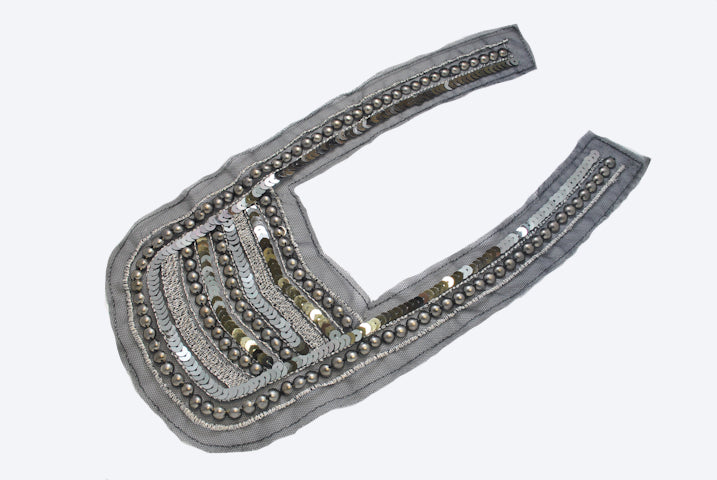 Beaded Sequins Applique Silver 13.5 x 7