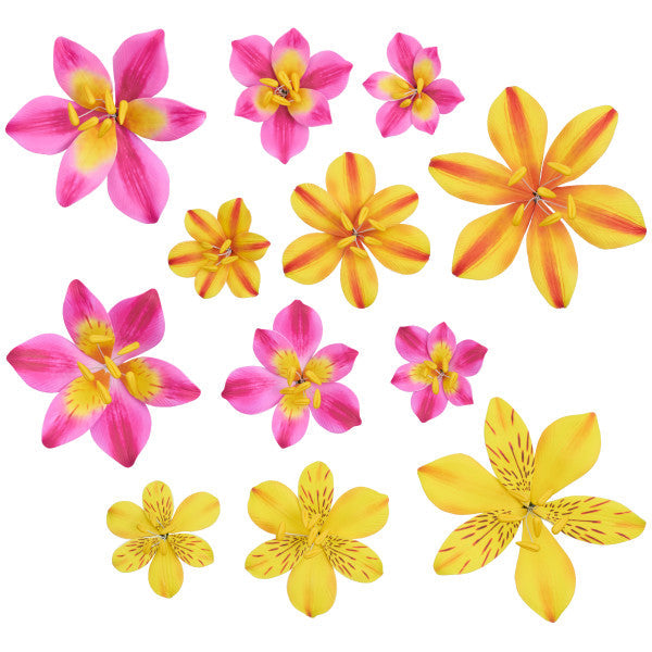 Bright Lilies Tropical Flower Assortment Gum Paste Spray - 12 flowers