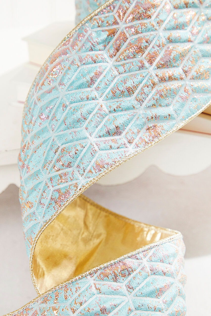 4" x 5 Yard Aqua Chadwick Metallic Dupioni Back Ribbon