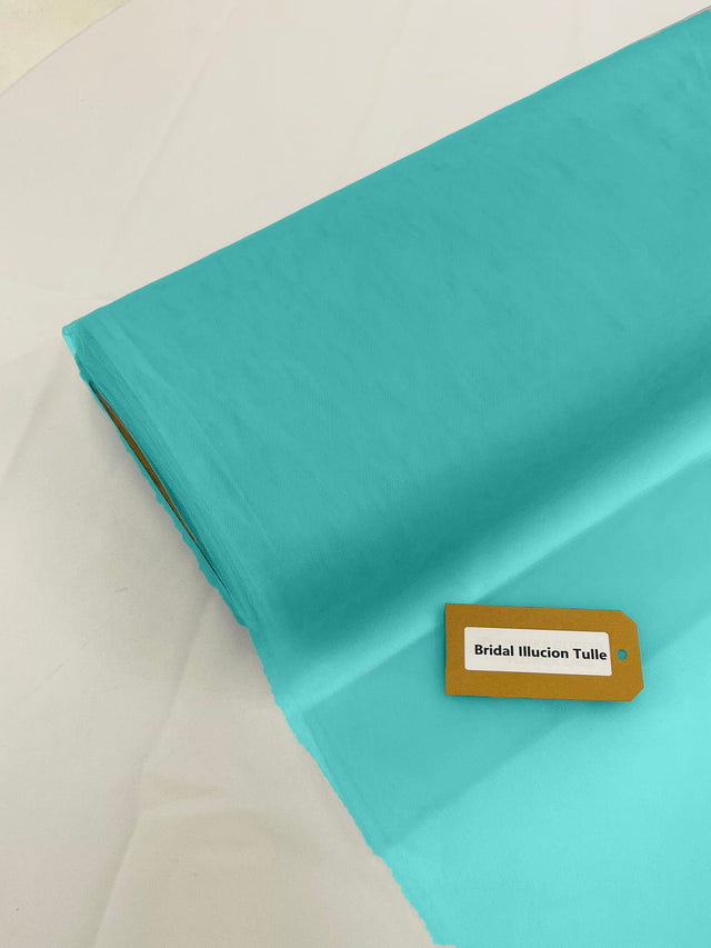 Bridal Illusion Tulle Polyester Fabric - Aqua Blue Sheer, 108" Width (1 Roll)