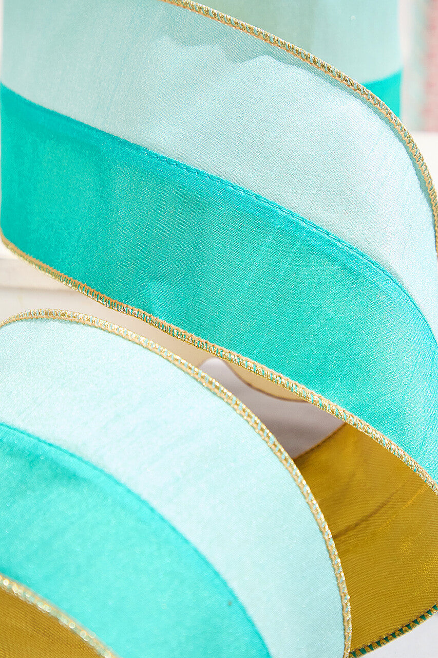 4 Inch x 10 Yard Mint Aqua Colorblock Dupioni Ribbon Modern Christmas Decorative Accent