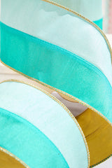 4 Inch x 10 Yard Mint Aqua Colorblock Dupioni Ribbon Modern Christmas Decorative Accent