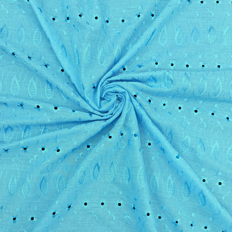 Aqua Medium Eyelet Polyester Cotton Fabric - Aqua, Small Eyelets, 41"-42" Width (1 Yard)