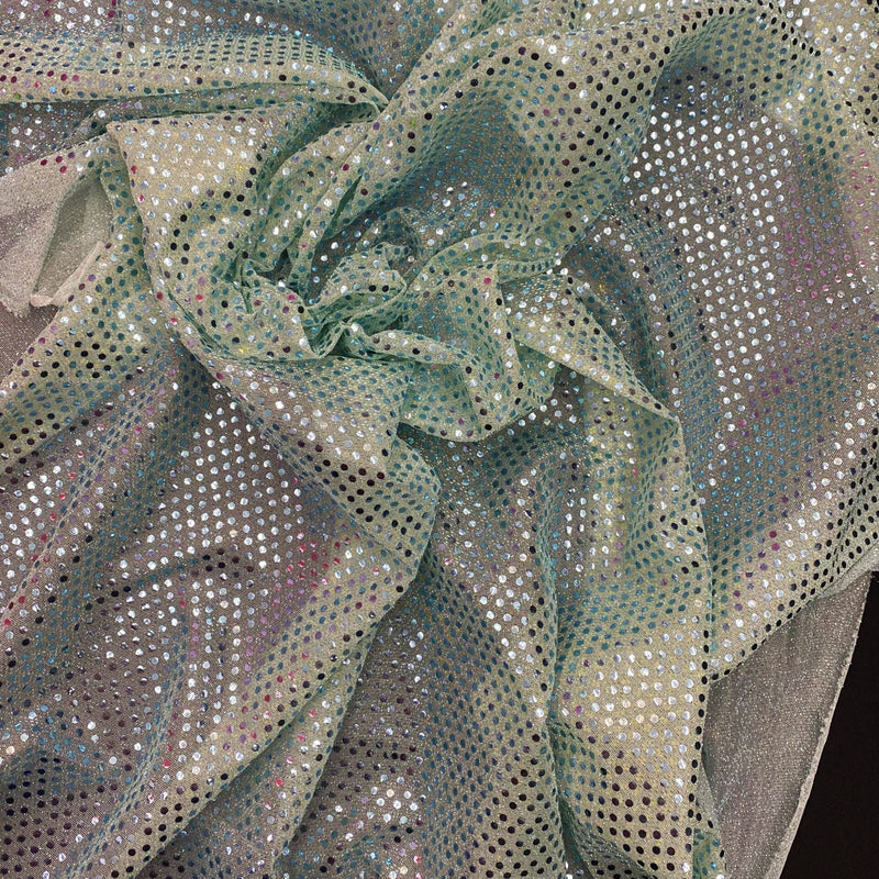 Aqua Small Confetti Sequin Polyester Fabric - Aqua Confetti Dot Sequin, 42" Width (1 Yard)