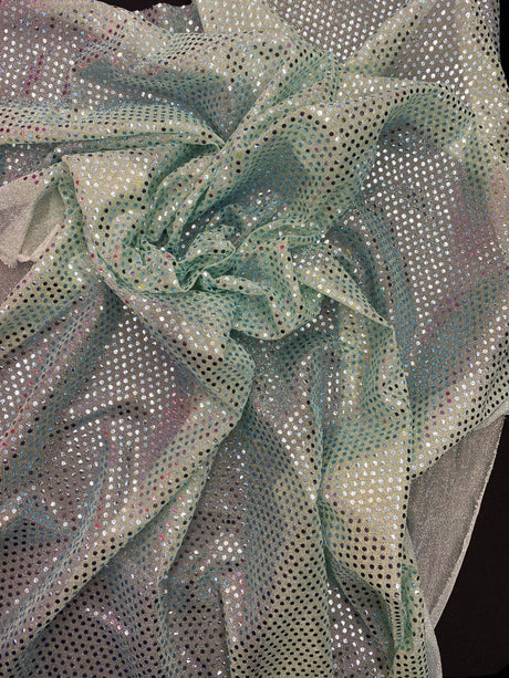Aqua Small Confetti Sequin Polyester Fabric - Aqua Confetti Dot Sequin, 42" Width (1 Yard)