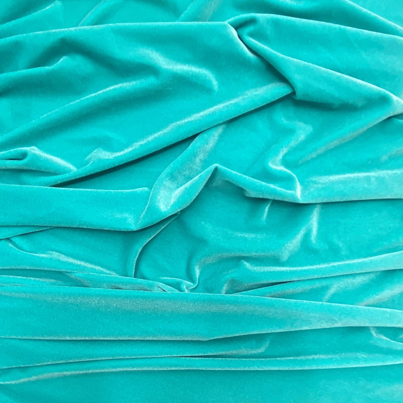Aqua Green Polyester Spandex Stretch Velvet Fabric - Solid Aqua Green, 58"-60" Width
