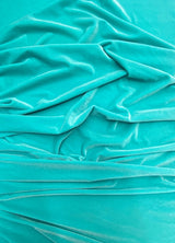 Aqua Green Polyester Spandex Stretch Velvet Fabric - Solid Aqua Green, 58"-60" Width