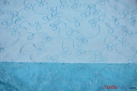Fantasia Sheer Organza Embroidery Fabric - Embroidered Floral Sheer, 54" Width, Multiple Colors (1 Yard)