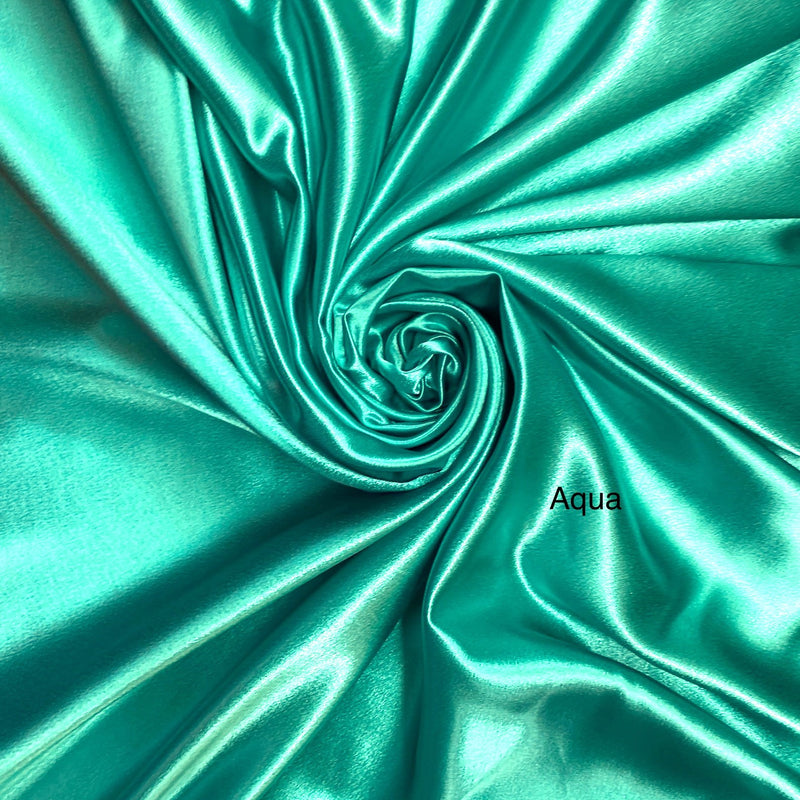 Crepe Satin Polyester Fabric - Aqua, Shiny Crepe Satin, 58" Width (1 Yard)