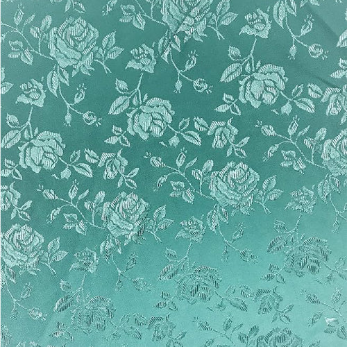 Aqua Rose Floral Jacquard Satin Fabric - Aqua Rose Floral Jacquard, 60" Width