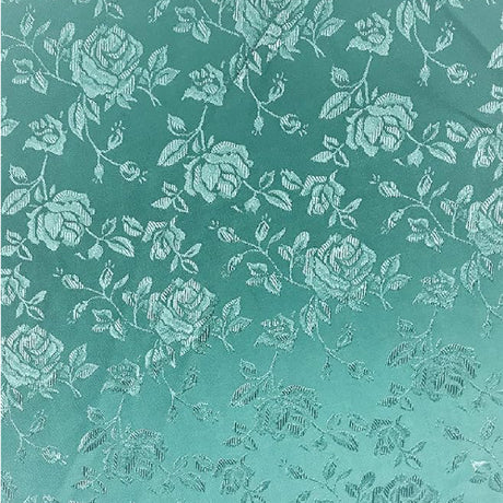 Aqua Rose Floral Jacquard Satin Fabric - Aqua Rose Floral Jacquard, 60" Width