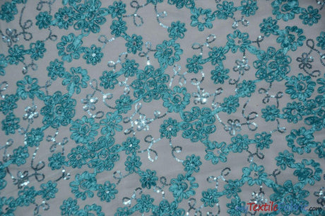 Luxury Mesh Embroidery Polyester Fabric - Embroidered Floral Mesh, 54" Width, Champagne (1 Yard)