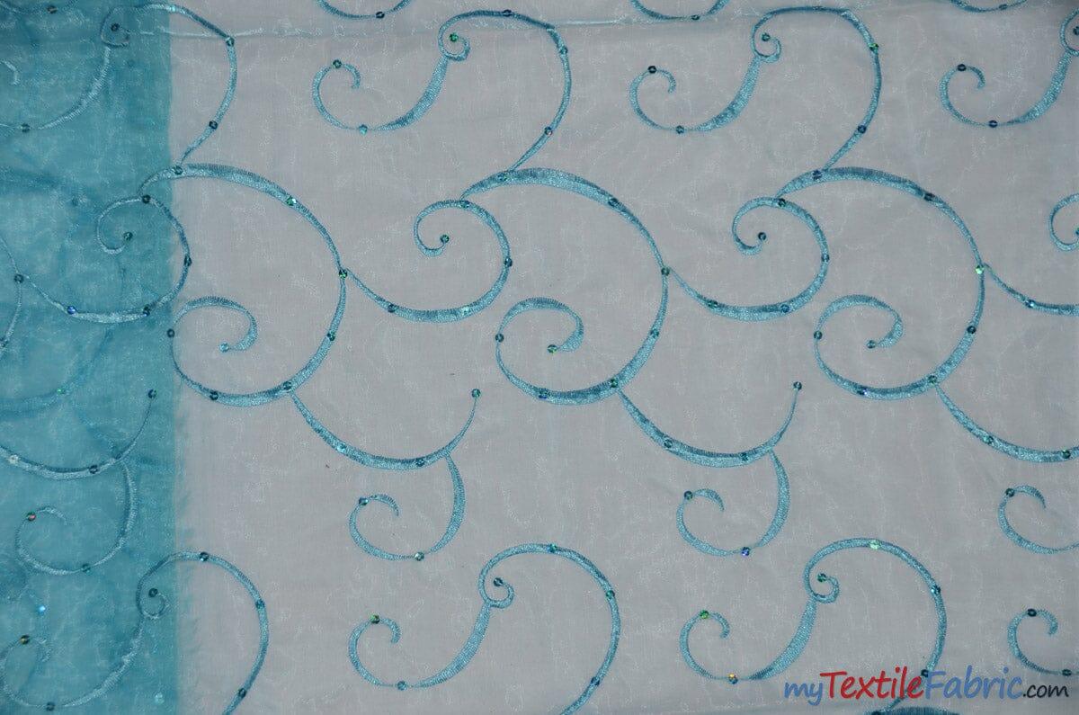 Ferial Organza Embroidery Polyester Fabric - Embroidered Floral Sheer With Sequins, 52/54" Width, Multiple Colors (1 Yard)