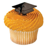 Graduation Black Metallic Hat Cupcake Cake Pics - set of 144