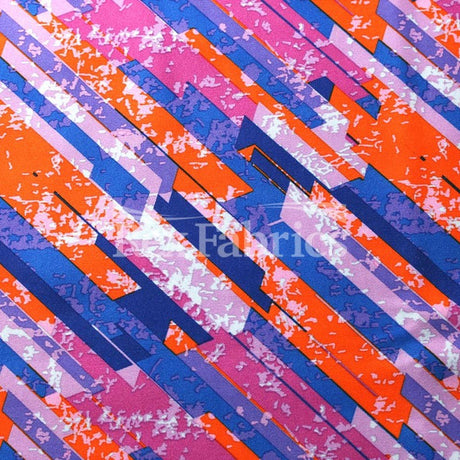 Archi Puz Poly Spandex Fabric - Blue Green, Pink Orange Geometric Print, 4-Way Stretch, Moisture Wicking, 58-60" Width (1 Yard)