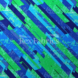 Archi Puz Poly Spandex Fabric - Blue Green, Pink Orange Geometric Print, 4-Way Stretch, Moisture Wicking, 58-60" Width (1 Yard)