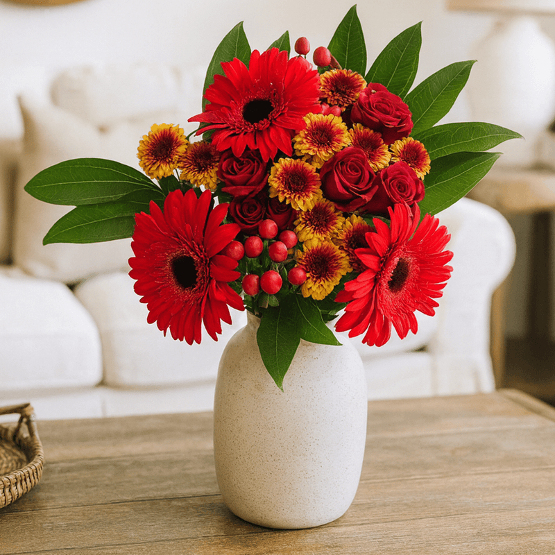 2 Red Fall Flower Bouquets Fresh Autumn Arrangement Set