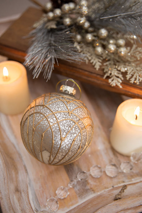 4” Art Deco Pattern Antique Glass Ball Ornament