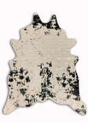 Vegan Cream Metallic Shinny Glow Faux Hide Cowhide Rug - Silver, Brown Patch, Black Patch, 5' X 7' (1 Piece)
