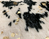 Vegan Cream Metallic Shinny Glow Faux Hide Cowhide Rug - Silver, Brown Patch, Black Patch, 5' X 7' (1 Piece)