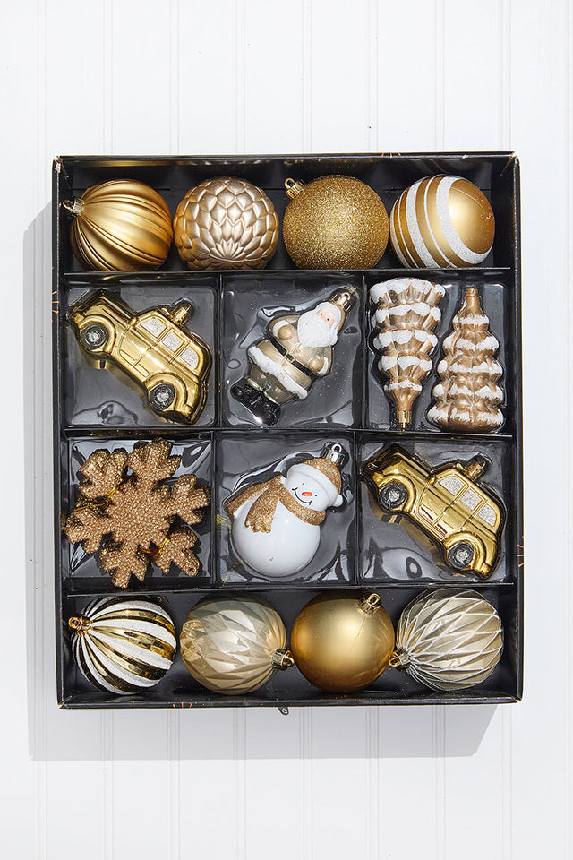 Christmas Shatterproof 25 Piece Assortment - Gold, White