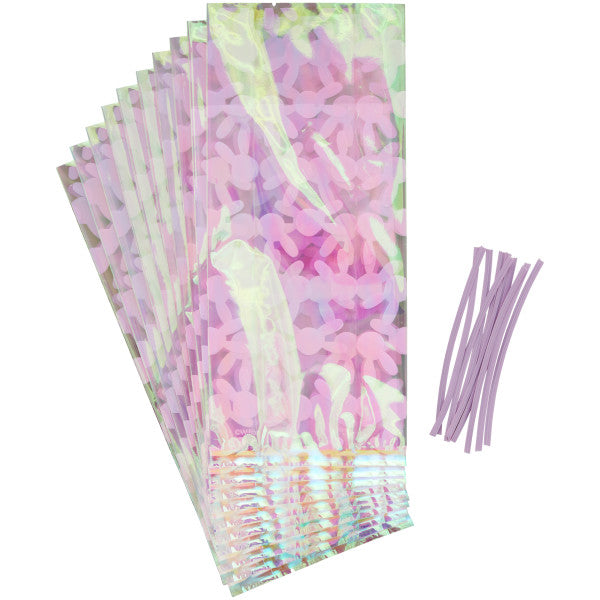 Wilton Clear Iridescent Spring Easter Bunny Treat Bags and Ties, 10-Count