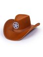 Tan velvet sheriff cowboy hat with silver star badge