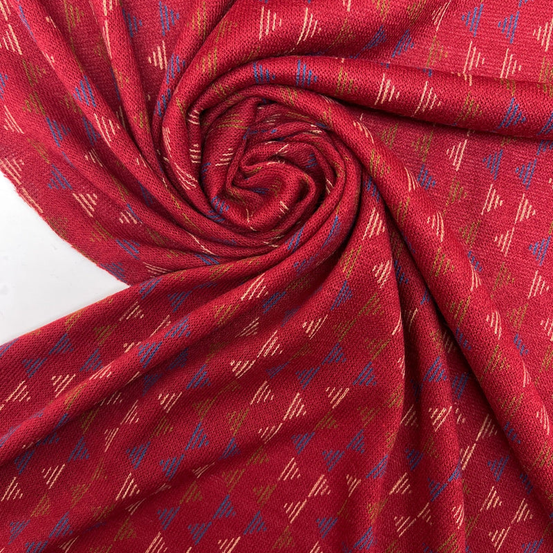 Acrylic Knitted Fabric Red Beige Printed