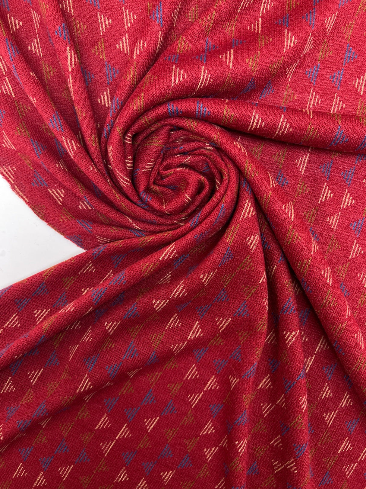 Acrylic Knitted Fabric Red Beige Printed