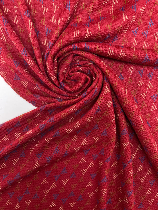 Acrylic Knitted Fabric Red Beige Printed