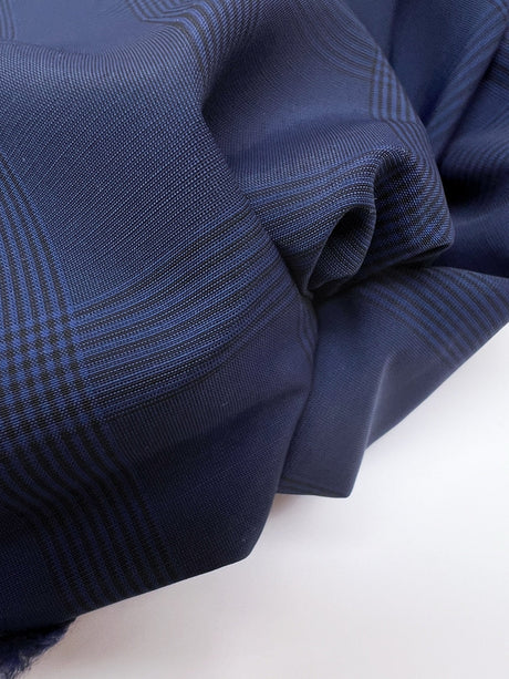 Virgin Wool Tweed Checked Blue Black