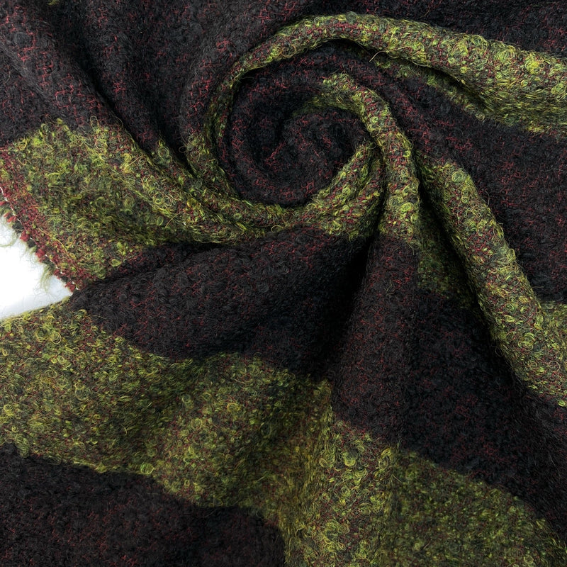 Bouclé Acrylic Blend Striped Red-Green Coat Fabric