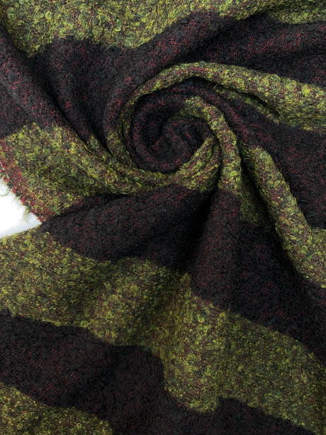 Bouclé Acrylic Blend Striped Red-Green Coat Fabric