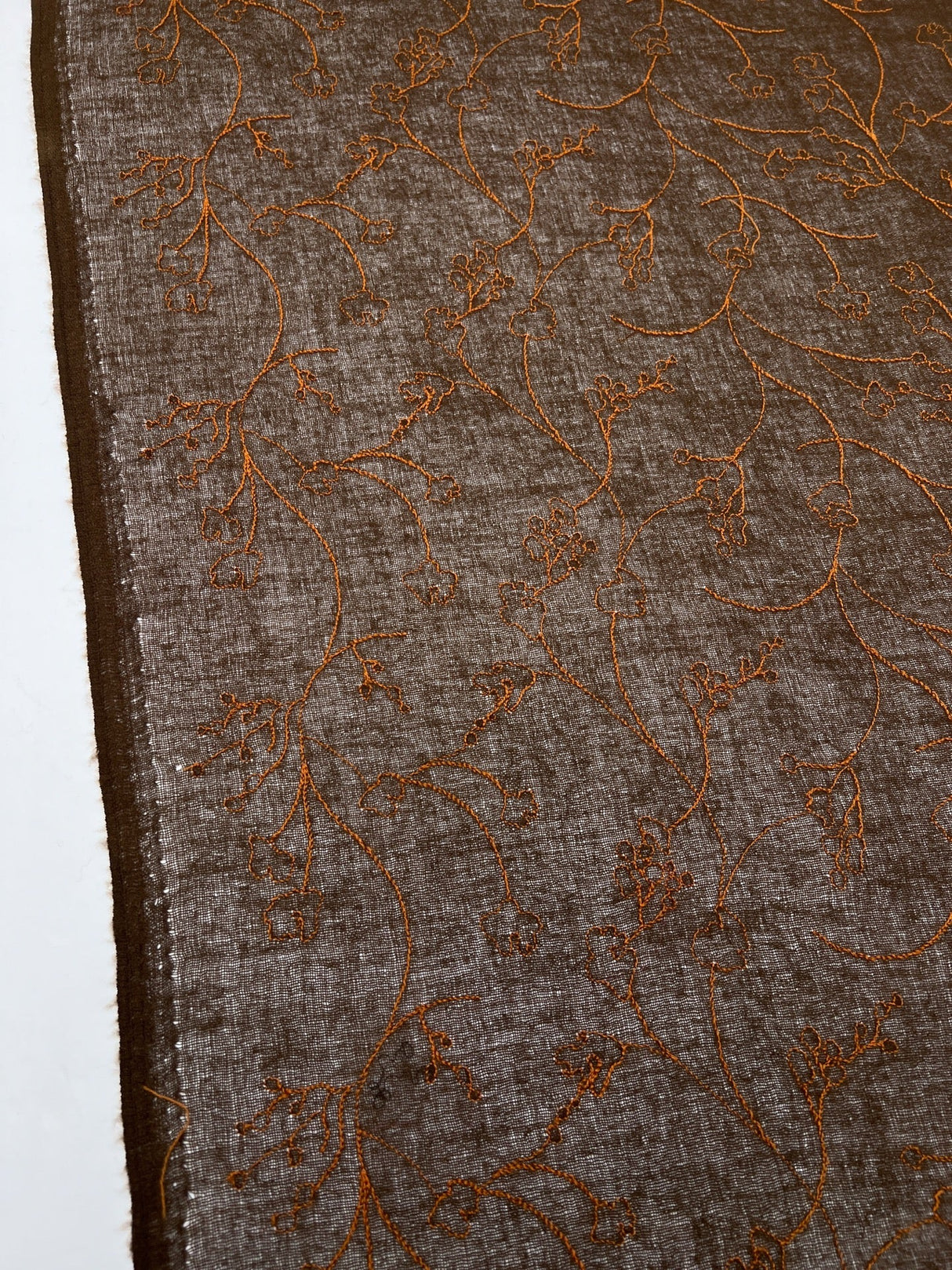 Wool Embroidered Fabric Brown