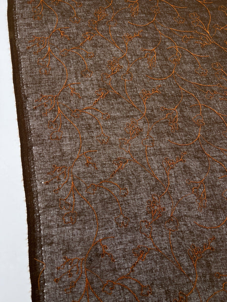 Wool Embroidered Fabric Brown