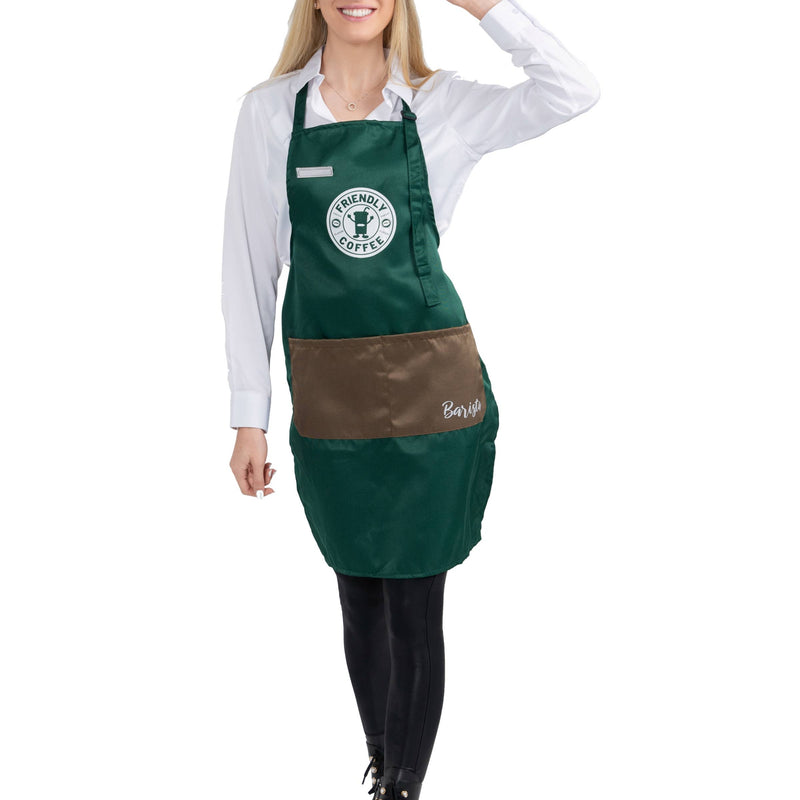 Adult barista costume apron with cap and name tag