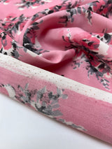 Printed Polyester Fabric Gray Pink Floral