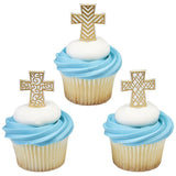 Gold Cross Assortment Cupcake Decorating Pics Toppers 12 set