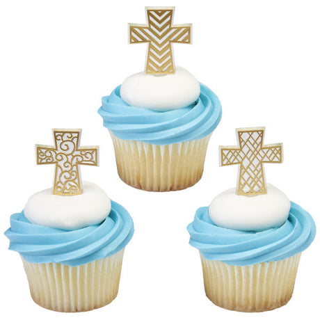 Gold Cross Assortment Cupcake Decorating Pics Toppers 12 set