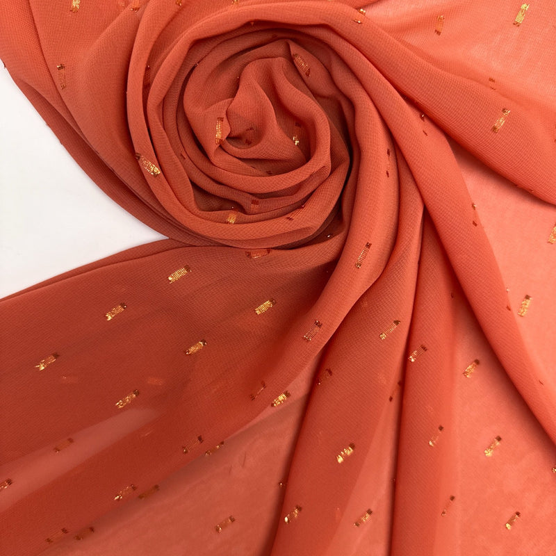 Polyamide Lurex Chiffon Orange Geometric