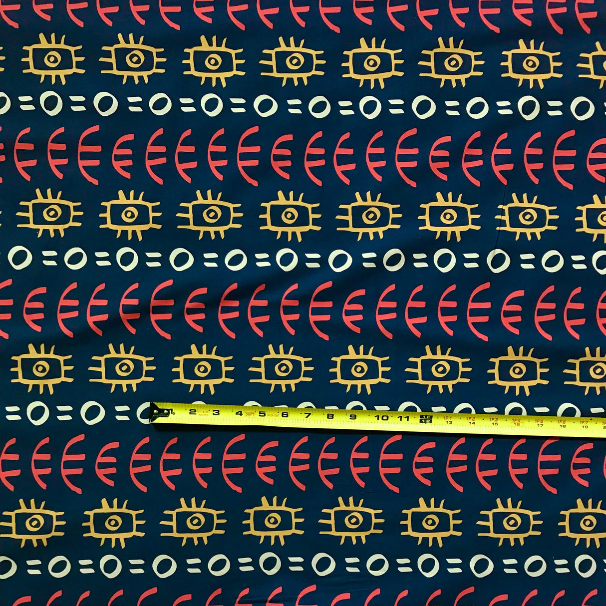 Abimbola Stretch Cotton Satin Fabric - Navy, Orange, Marigold, Beige African Print, 58" Width (1 Yard)