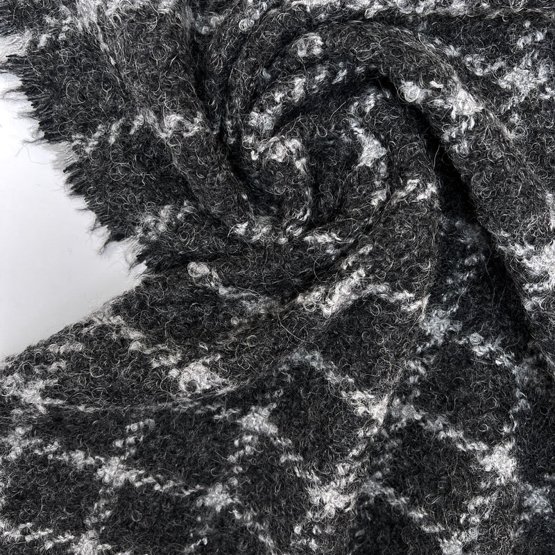 Virgin Wool Blend Bouclé Tweed Checked Gray