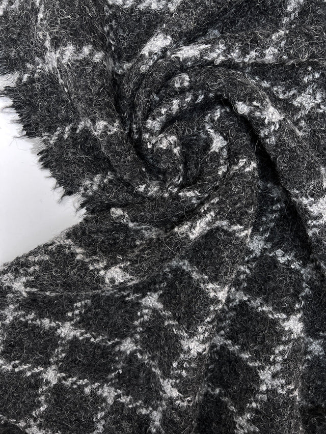 Virgin Wool Blend Bouclé Tweed Checked Gray