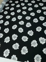Viscose Printed Floral Fabric Black White