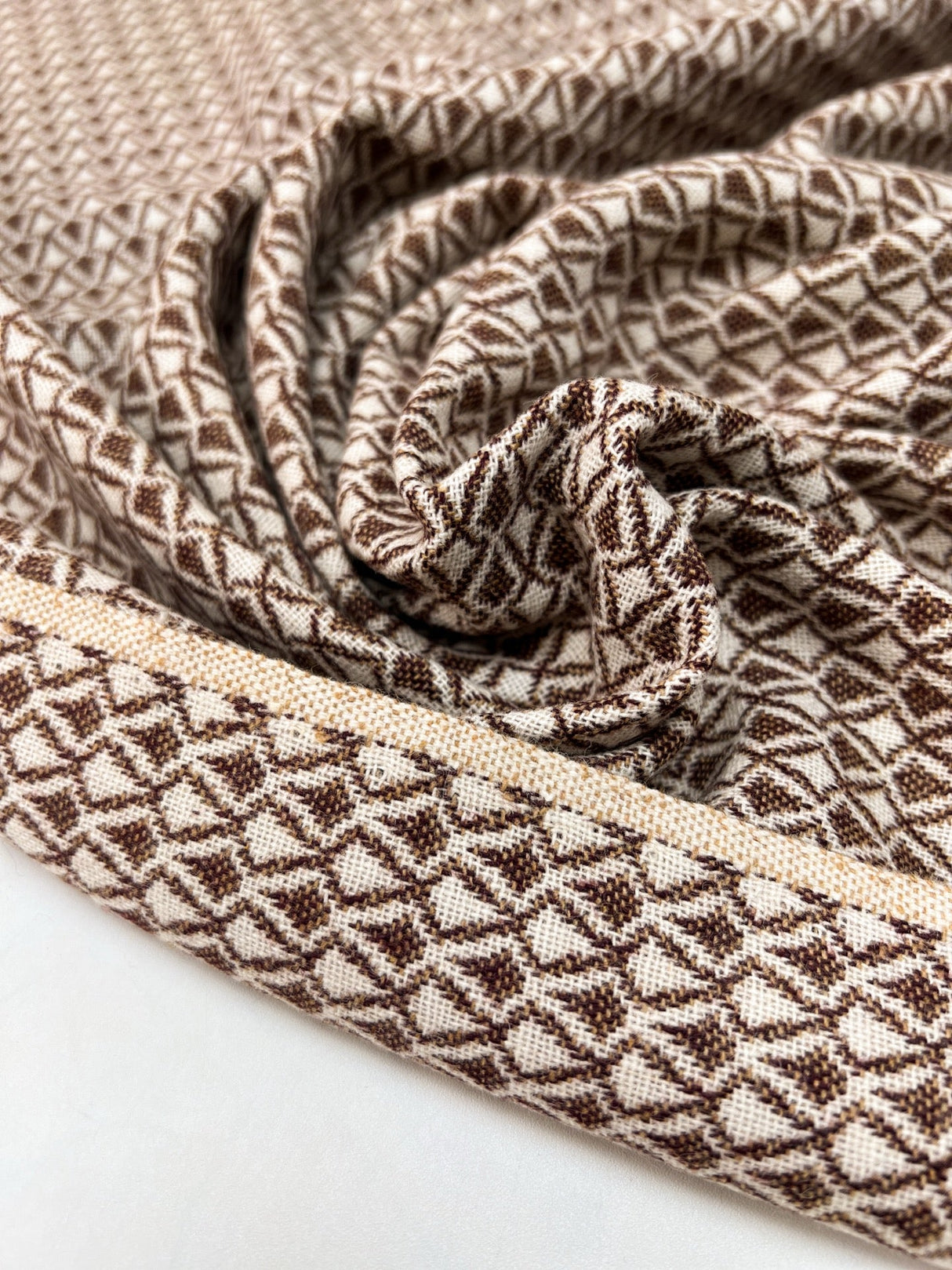 Wool Abstract White Brown Fabric