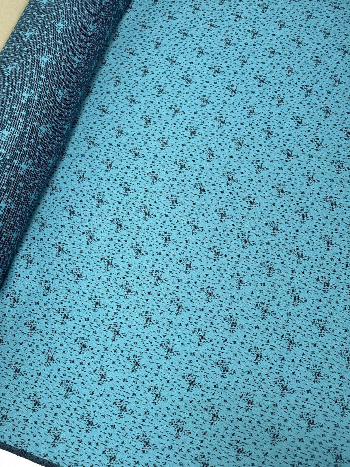 Wool Blend Jacquard Fabric Blue Black