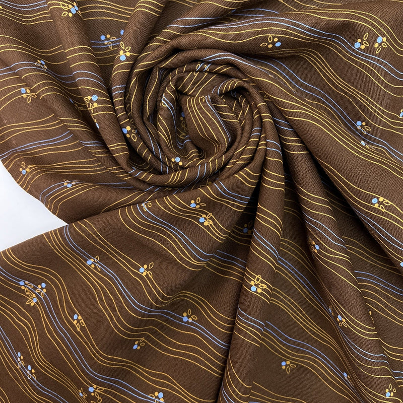 Wool Striped Yellow Brown Fabric