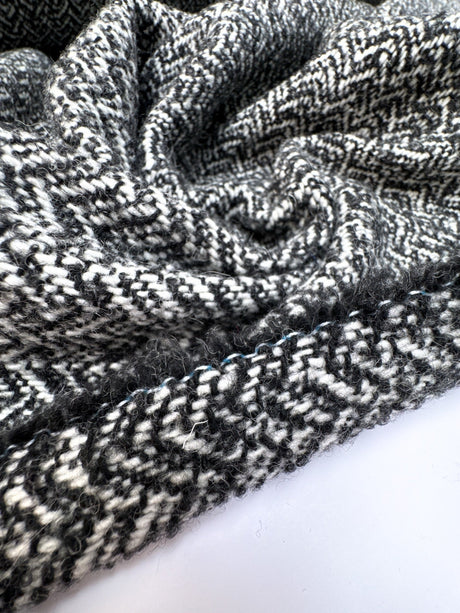 Wool Cotton Tweed Melange Black White