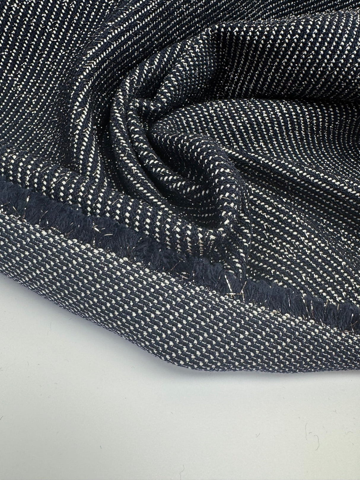 Cotton Lurex Tweed Striped Blue White